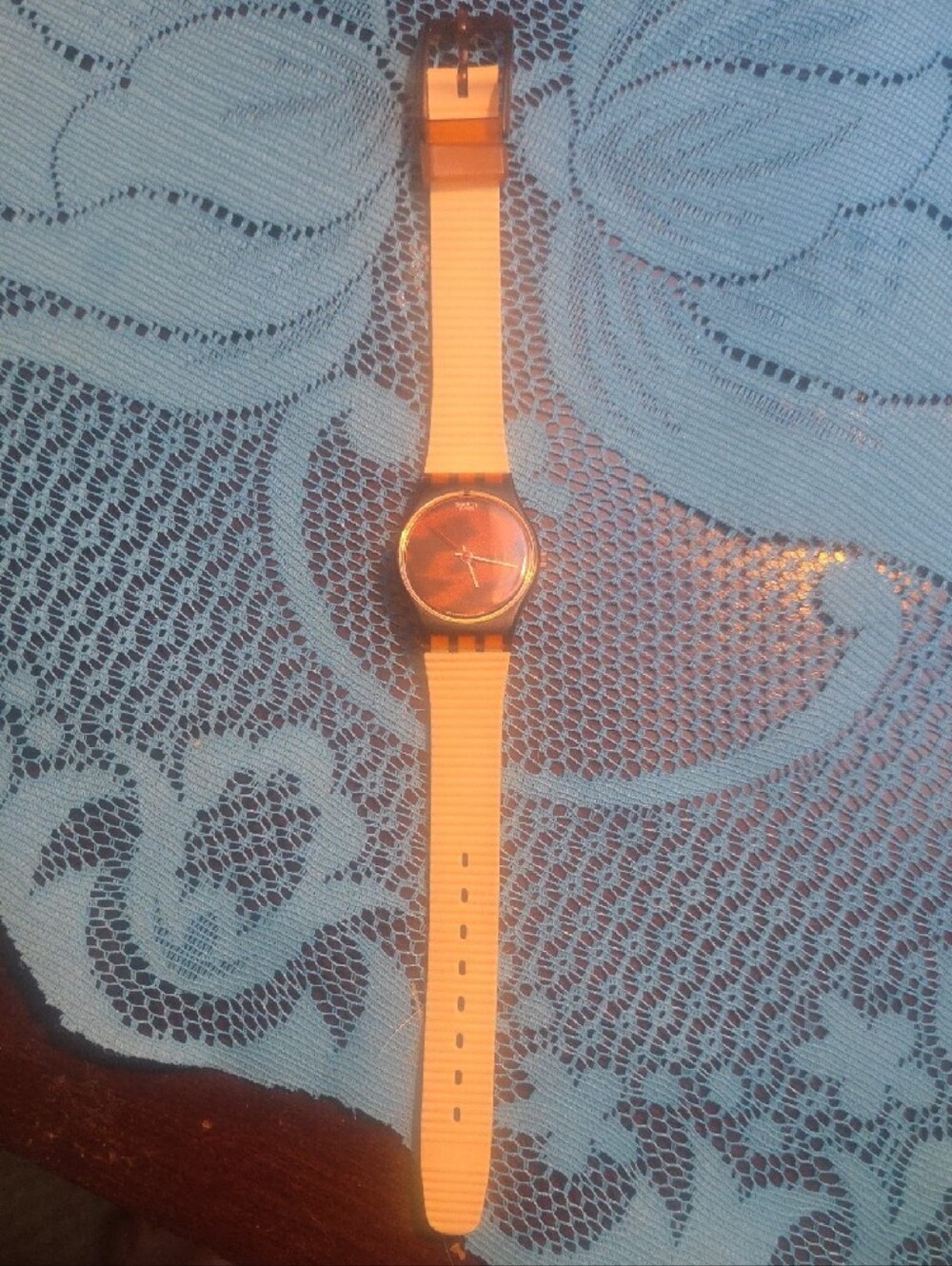 Swatch Brown Dial Watch Face with Silver Accents